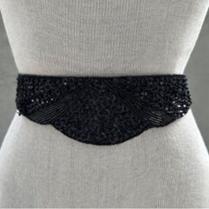 Vintage 80s Twilight Black Beaded Stretchy Belt 30.5 Inches Length